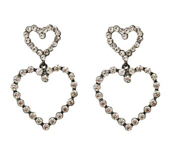 Boucles d'Oreilles Double Coeur Diamante