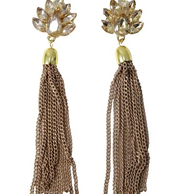Rose Gold Stone Flower & Chain Tassel Earring