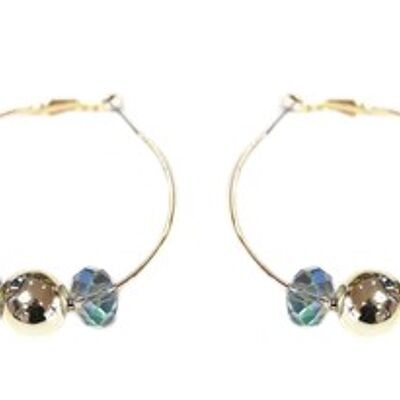 Gold Crystal And Ball Hoop Earring