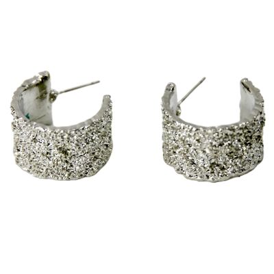 Silver Textured Small Wide Earrings