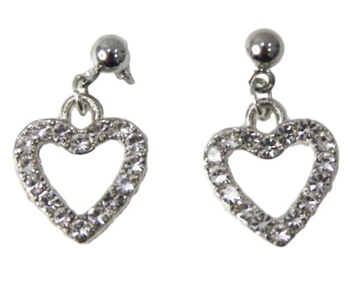 Silver Heart Diamante Small Earrings