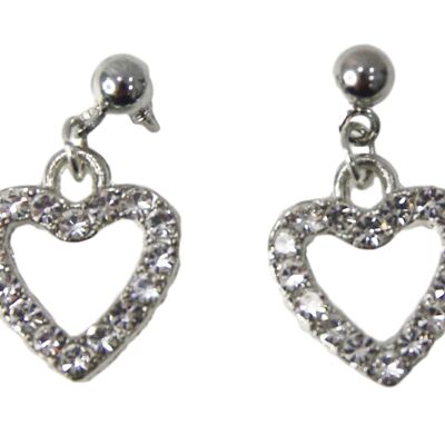 Silver Heart Diamante Small Earrings