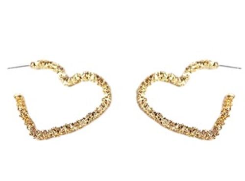 Gold Textured Open Heart Earrings