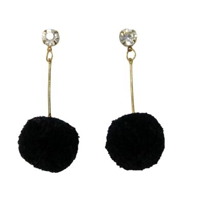 Black Diamante Drop Pom Earrings