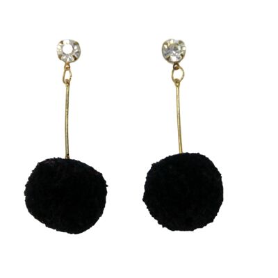 Aretes colgantes con pompones de diamantes negros