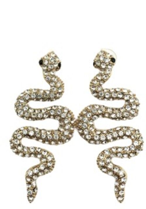 Clear Diamante Gold Snake Earrings