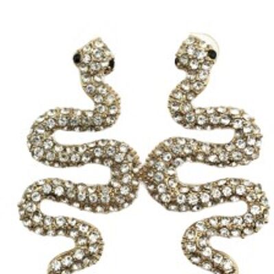 Clear Diamante Gold Snake Earrings