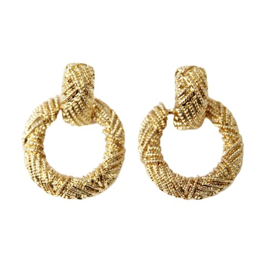 Gold Textured Circle Drop Earrings