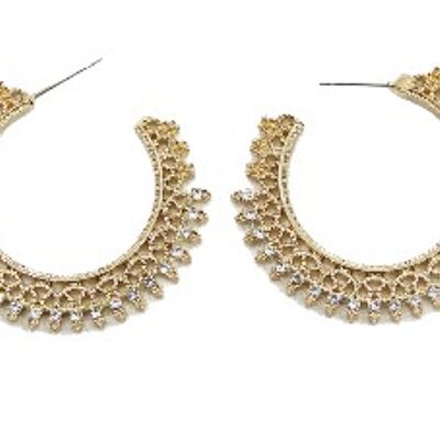 Gold Half Circle Diamante Hoop Earrings