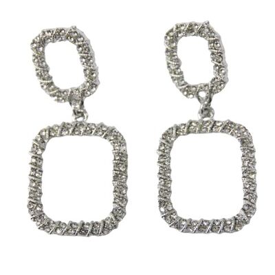 Silver Double Diamante Rectangle Hoop Diamante Earrings