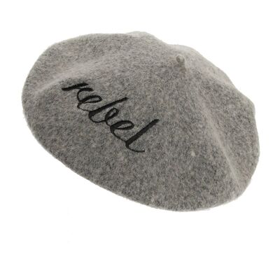 Grey 'Rebel' Slogan Beret