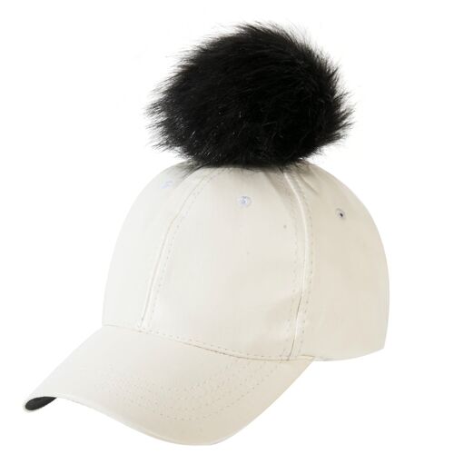 Black Pom White PU Cap