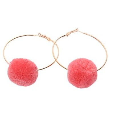 Pink Pom Hoop Earrings