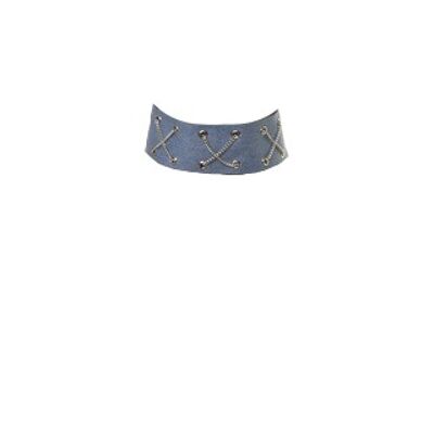 Light Denim Choker with Metal Chains & Eyelets