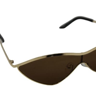Gold Metal Frame Slim Cat Eye Brown Sunglasses
