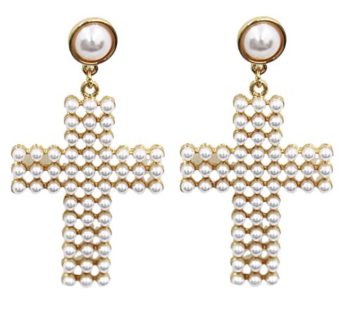 Cross Pearl Earrings