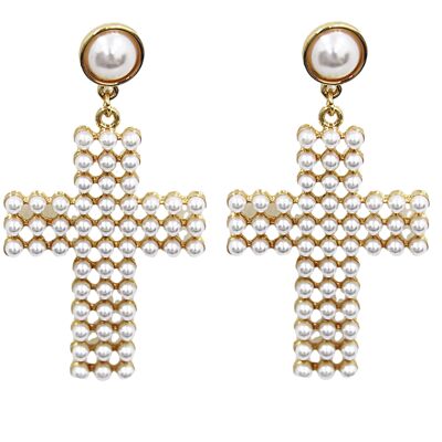 Cross Pearl Earrings