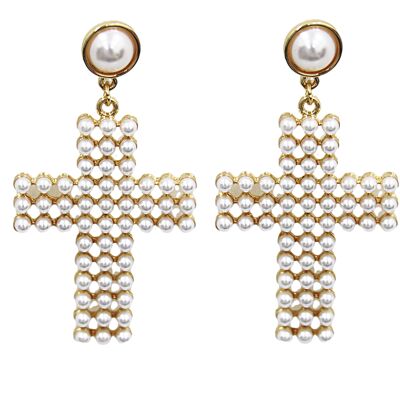 Cross Pearl Earrings