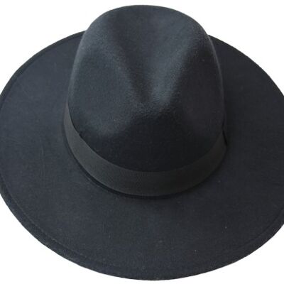 Sombrero de fieltro Fedora negro con banda de poliéster