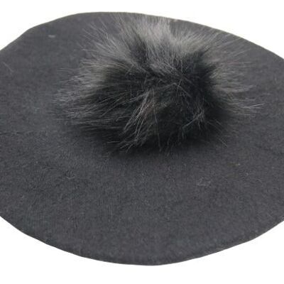 Felt Beret with Faux Fur Pom