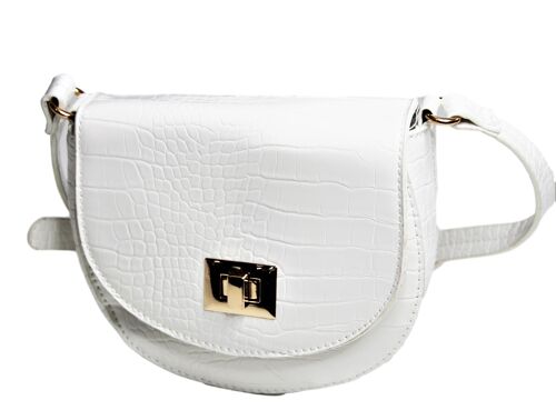 White Croc Twist Lock Rounded Cross Body Bag