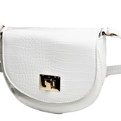 White Croc Twist Lock Rounded Cross Body Bag