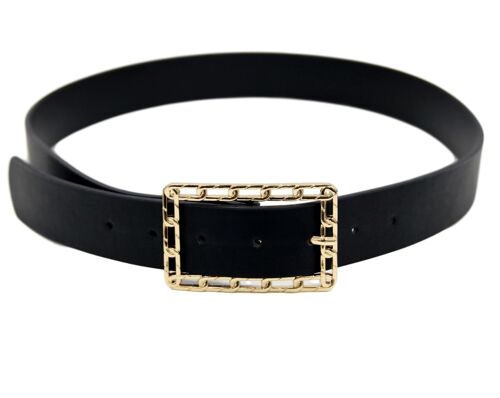 Gold Rectangle Chain Buckle Black PU Belt