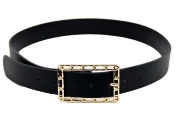 Ceinture en PU noir à boucle rectangulaire dorée