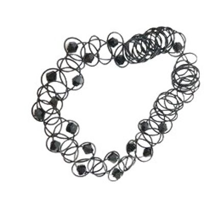 Schwarzer elastischer Choker im Stil der 90er Jahre mit Perlen