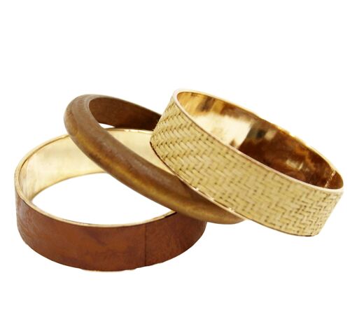Wooden and Straw Style Bangle Set