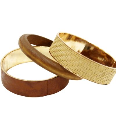 Wooden and Straw Style Bangle Set