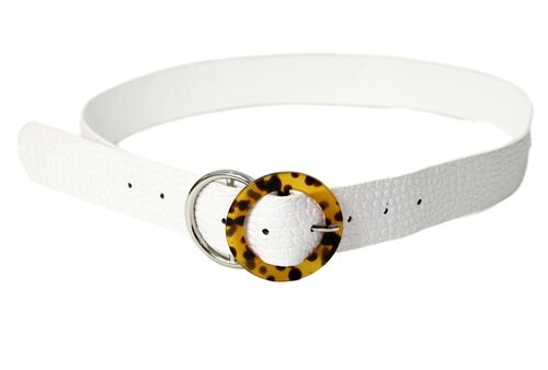 White Faux Leather Croc Belt with Resin and Metal Buckle