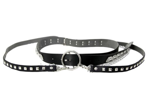 Square Stud PU Belt With PU And Chain Drops