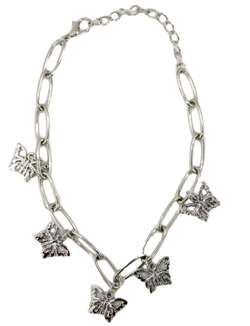 Silver Butterfly Drop Chain Anklet