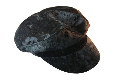 Black Crushed Velvet Bakerboy Cap