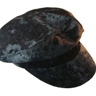 Black Crushed Velvet Bakerboy Cap