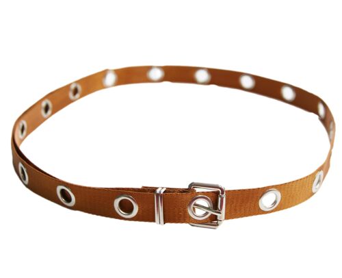 Tan Long Canvas Belt with Eyelets