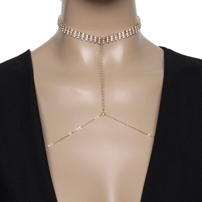 Halsband und Kette mit goldenen Diamanten und Bodychain