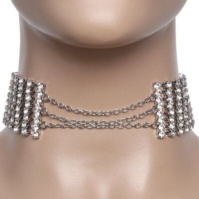 Silver 3cm Chain Diamante Choker