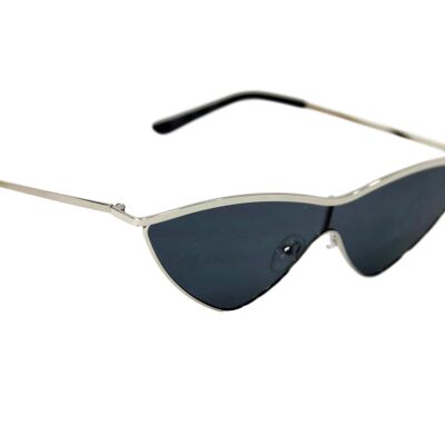 Silver Metal Frame Slim Cat Eye Grey Sunglasses