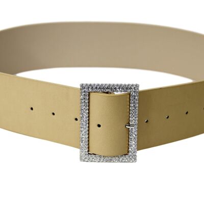 Nude Diamante Buckle Pu Belt