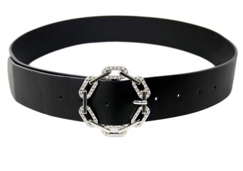 Ceinture argentée à maillons de chaîne et diamants avec boucle noire