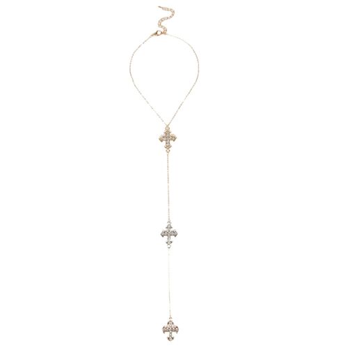 Gold Thin Chain Choker with 3 Cross Drop Charms