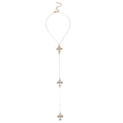 Gold Thin Chain Choker with 3 Cross Drop Charms