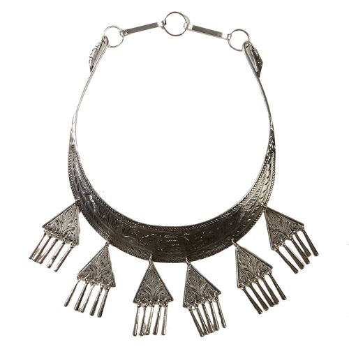 Silver Aztec Style Necklace with Embossed Design