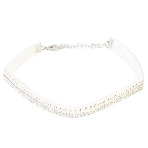White Suede Choker with Diamante and Studs