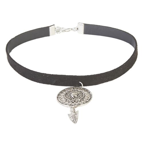 Black Suede Choker with Mandala and Arrowhead