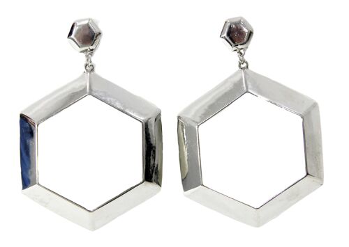 Silver Hexagon Shaped Drop Earrings