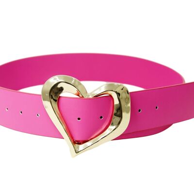 Pink Hammered Heart Buckle Belt