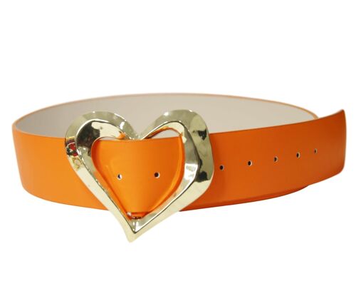 Neon Orange Hammered Heart Buckle Belt